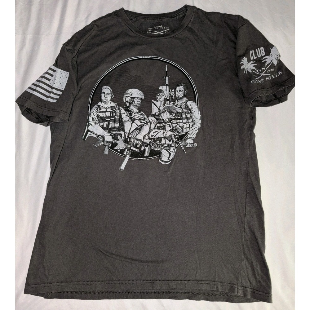 Grunt Style Mens‎ Large "This Will Defend" Gray Short Sleeve Graphic Print Tee